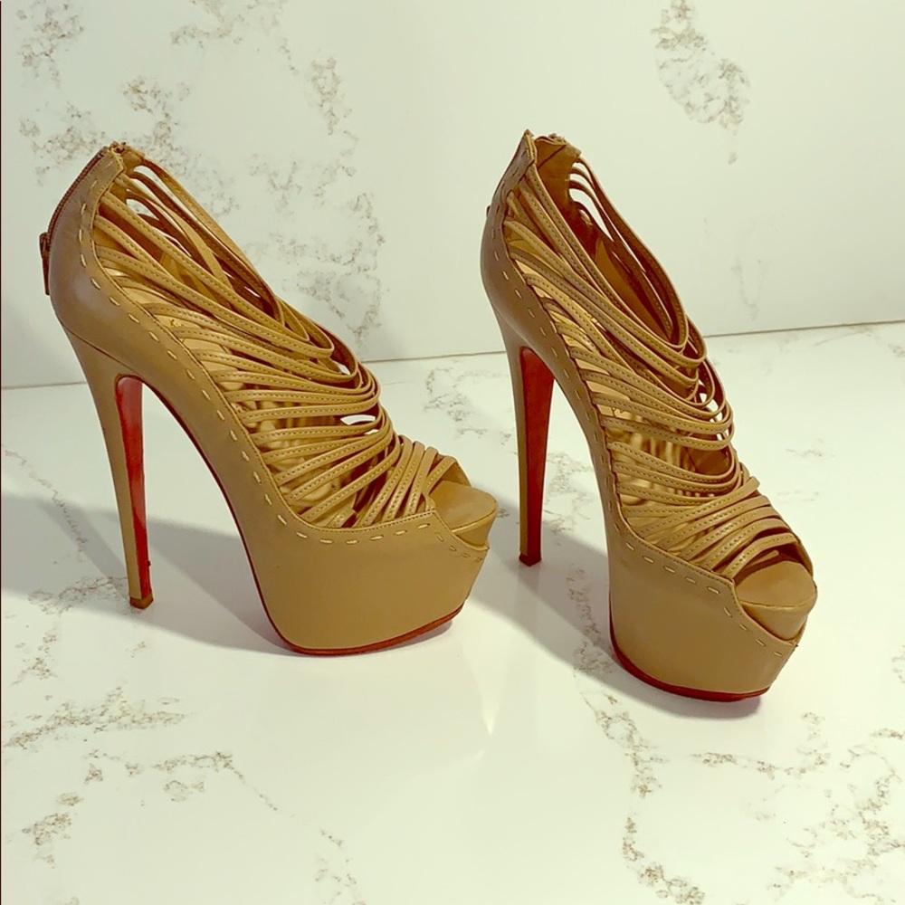 Nude Christian Louboutin high heels with platform